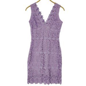 Rubber Ducky Lavender Tatting Lace Sleeveless V Neck Sheath Dress